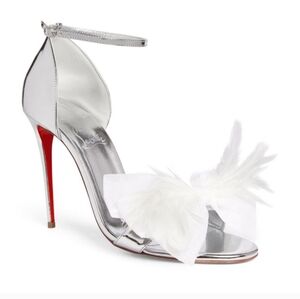  Christian Louboutin Anemona Feather Bow Stiletto Sandal in Silver